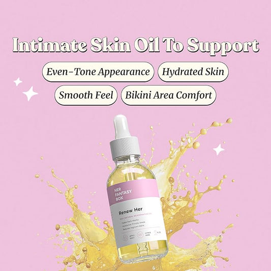 Her Fantasy Box Renew Her | Natural Rejuvenating Yoni Oil for Dark Spots, Ingrown Hair, and Skin Brightening - Nourishing, Moisturizing Formula for All Skin Types