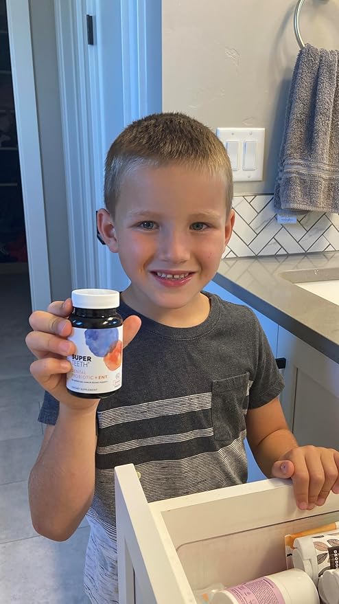 Super Teeth ENT Probiotic | BLIS K12 & M18 Probiotics | for Oral Microbiome Health & Sinus, Throat & Immune Support | 60 Natural Peach Flavored Chewable Tablets | Dental Probiotic