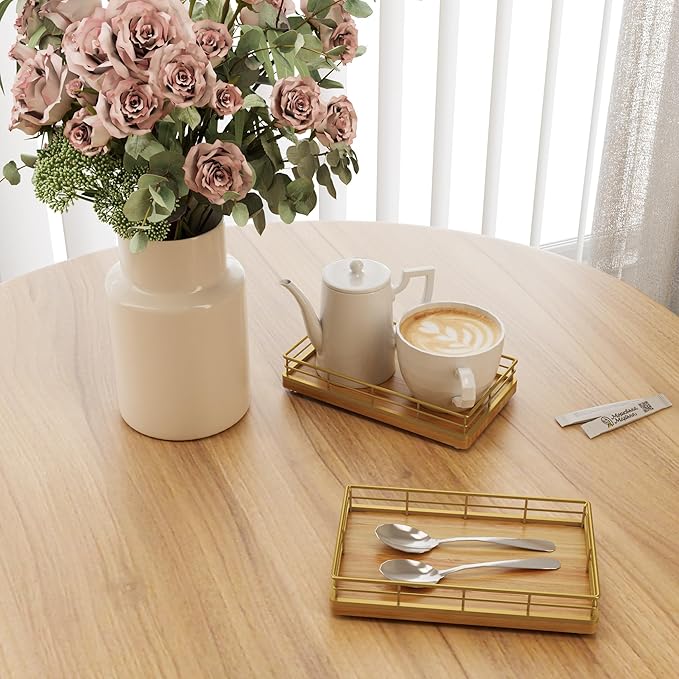 Wooden Decorative Tray, Oak 7.5" L Coffee Table Tray for Kitchen Countertop Soap Sponge Holder for Dresser Perfume Jewelry Candle Nightstand Table Centerpieces for Dining Room Decor Natural