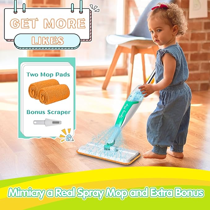 EP EXERCISE N PLAY Kids Spray Mop - Toddler-Size Cleaning Toy Set - Small Mop for Kids That Really Spray - Mini Toddler Mops - Montessori Toys for Toddlers Girls Boys 3 4 5 Years Old