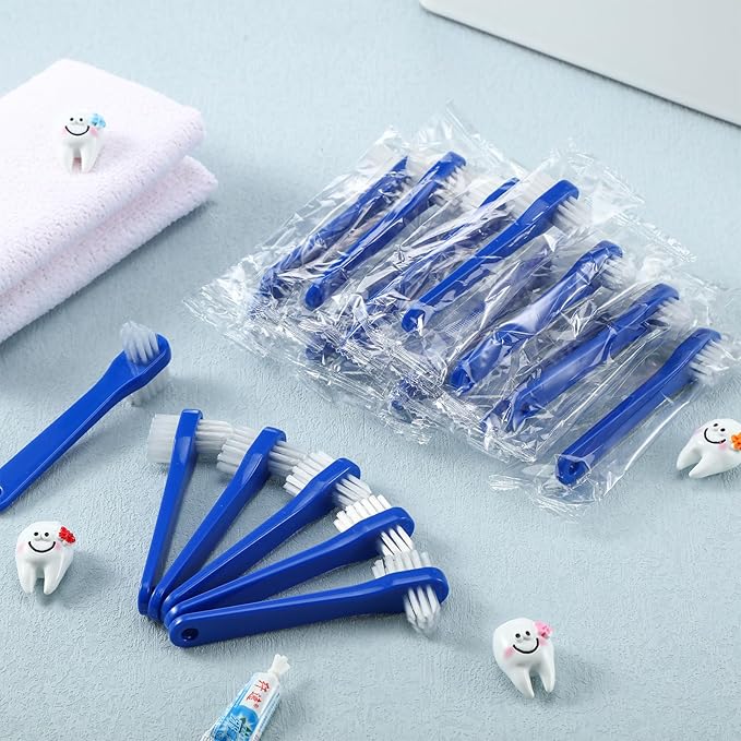 50 Pcs Denture Brush Individually Dual Headed Firm Hard Bristle Toothbrush Denture Cleaner Brush for Cleaning Dentures, Retainers, False Teeth, Braces