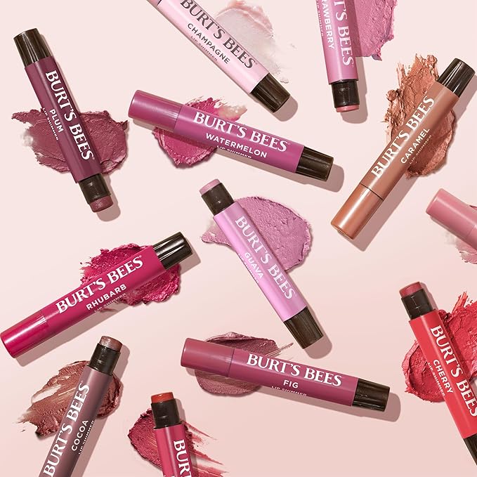 Burt's Bees Shimmer Lip Tint Set, Tinted Lip Balm Stick, Moisturizing for All Day Hydration with Natural Origin Glowy Pigmented Finish & Buildable Color, Champagne (4-Pack)