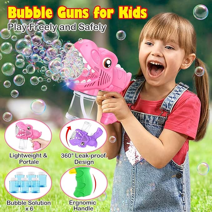 3-Pack Gifts for Girls Bubble Gun - Auto Light Up Bubble Machine with Refills for Kids Toys Girls Ages 6-8 Birthday Gift Party Favors Eassentials Easter Stocking Stuffers Valentine (Green+Pink+Purple)