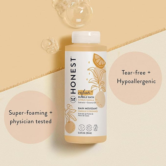 The Honest Company Foaming Bubble Bath Gentle for Baby Naturally Derived Tear-free Hypoallergenic Citrus Vanilla Refresh 12 fl oz