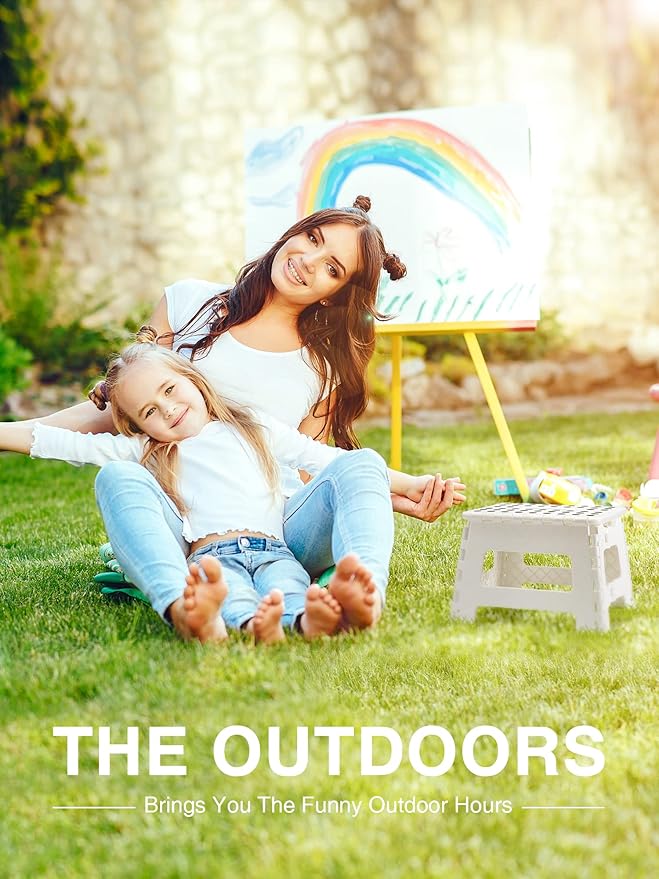 Dyforce Folding Step Stool 9 Inch, Kids Step Stool, Heavy Duty Step Stools for Adults, Compact Foot Stools, Light-Weight Toddler Step Stools for Kitchen, Bathroom, Holds Up to 300 lbs (White)