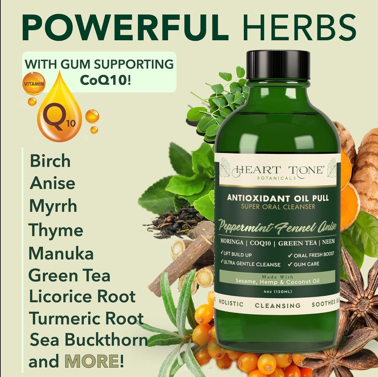 Antioxidant Oil Pulling Super Oral Conditioner with Cold Pressed Sesame, Neem, Moringa, & Coconut Oil for Teeth & Gum Health - 18 Botanical Extracts, CoQ10 & Vitamins, Refreshing Anise Flavor