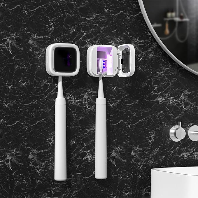UV-C Toothbrush Sanitizer and Holder, Portable Toothbrush Case Magnetic Mounting, Rechargeable Toothbrush Cover for Any Toothbrush Head, Tooth Brush Cover Cap for Home & Travel (White)