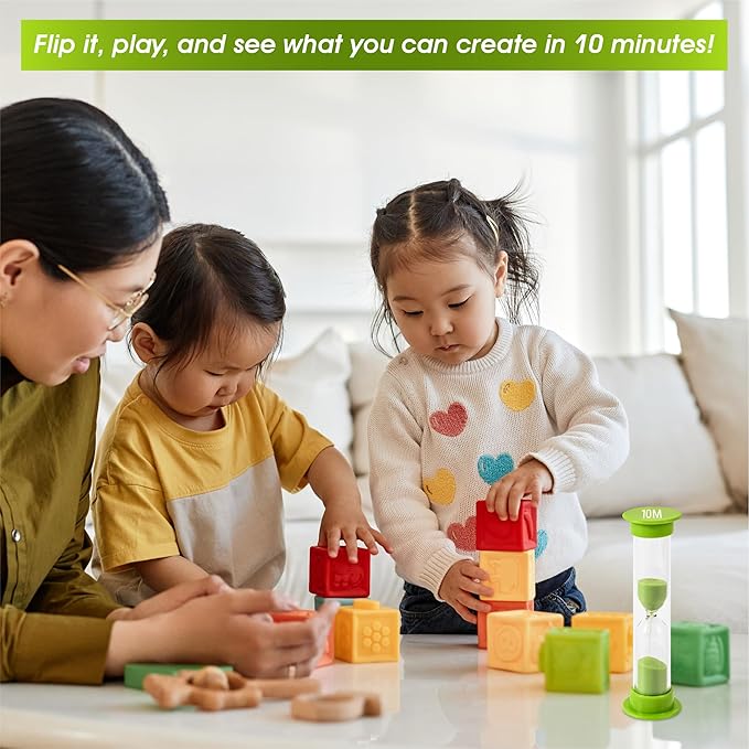 Sand Timer for Kids - 10 Minute Set of 4 Hour Glass - Green Color- Acrylic Covered for Classroom, Home & Kids Room