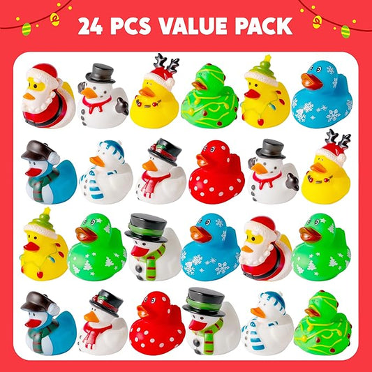 JOYIN 24 PCS Christmas Ducks Baby Bathtub Toys, Assorted Xmas Rubber Duckies for Kids Gifts, Ducky Toddler Bath Toys Rubber Duck Bulk for Stocking Stuffers Party Favor Baby Shower Pool Toys