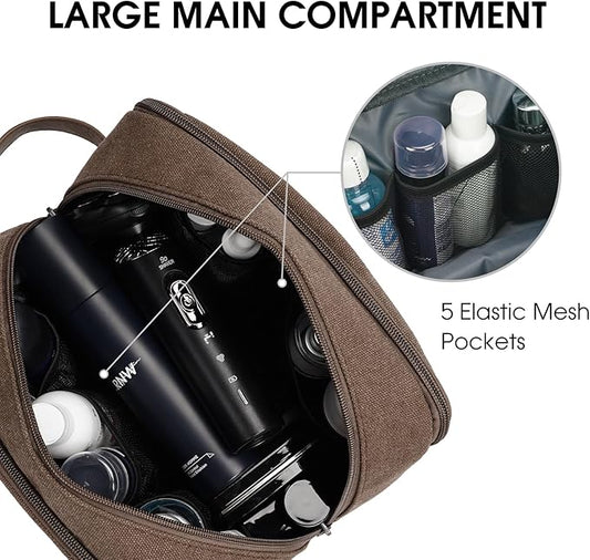 WANDF Travel Toiletry Bag for Men Large Toiletries Shaving Bag Water Resistant Hanging Dopp Kit Travel Accessories Bag for Women Men (Brown)