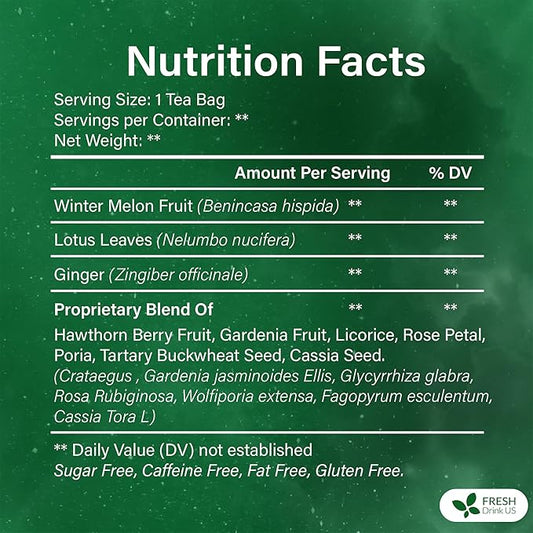 FreshDrinkUS, Oil-Reducing Herbal Tea – 40 Tea Bags | Blend of Winter Melon, Lotus Leaf, Ginger, Hawthorn, Gardenia Fruit, Rose, Cassia Seed & More | Naturally Caffeine-Free | Delicious Hot or Iced