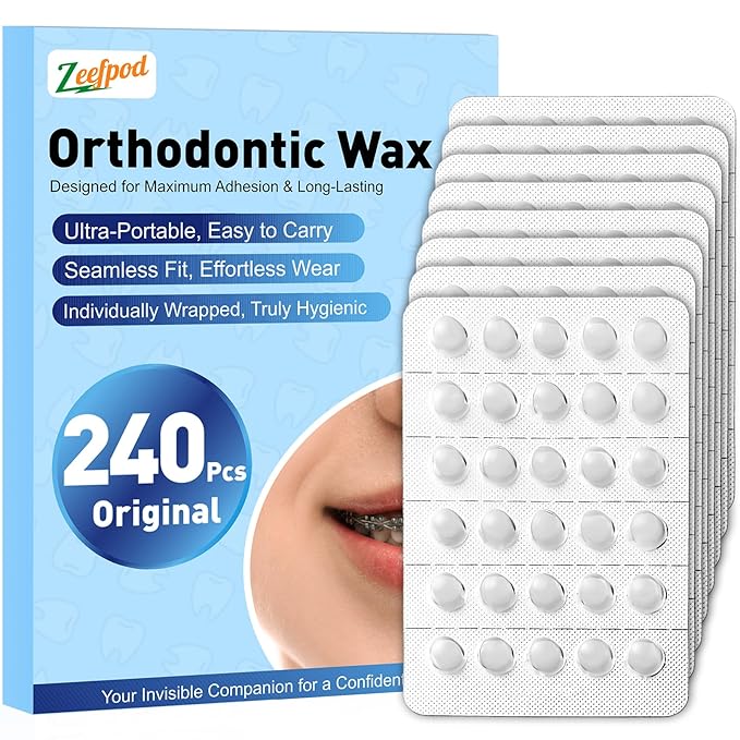 240 Pieces Pre-Cut Orthodontic Wax for Braces, Individually Wrapped Dental Wax for Braces Relief, Easy to Use, Unscented，Safe & Gentle, Hygienic orthodontic dots for Orthodontic Care