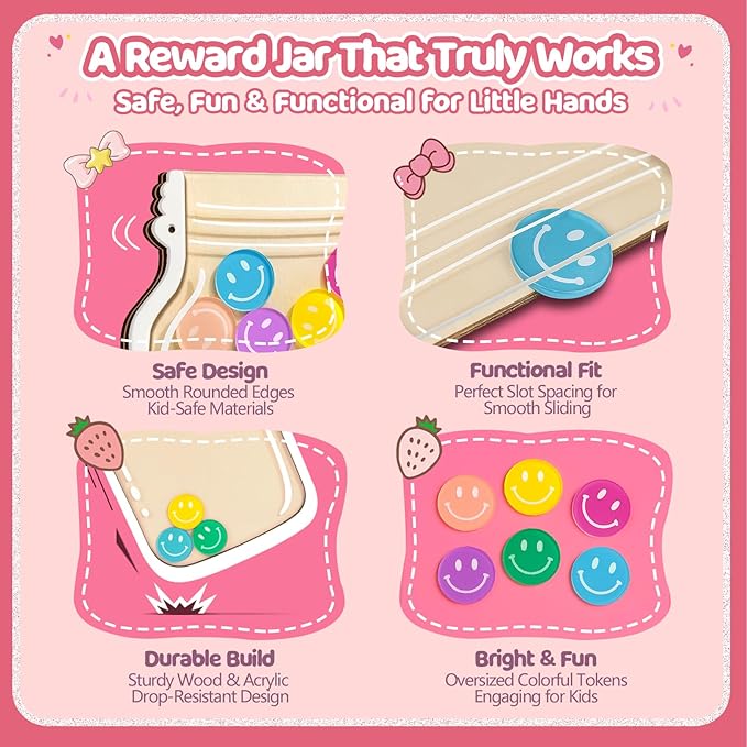 Magnetic Reward Jars for Kids - Smiley Tokens Reward Jar for Classroom 8" Star Jar Reward System Behavior Chart for Kids at Home Potty Training