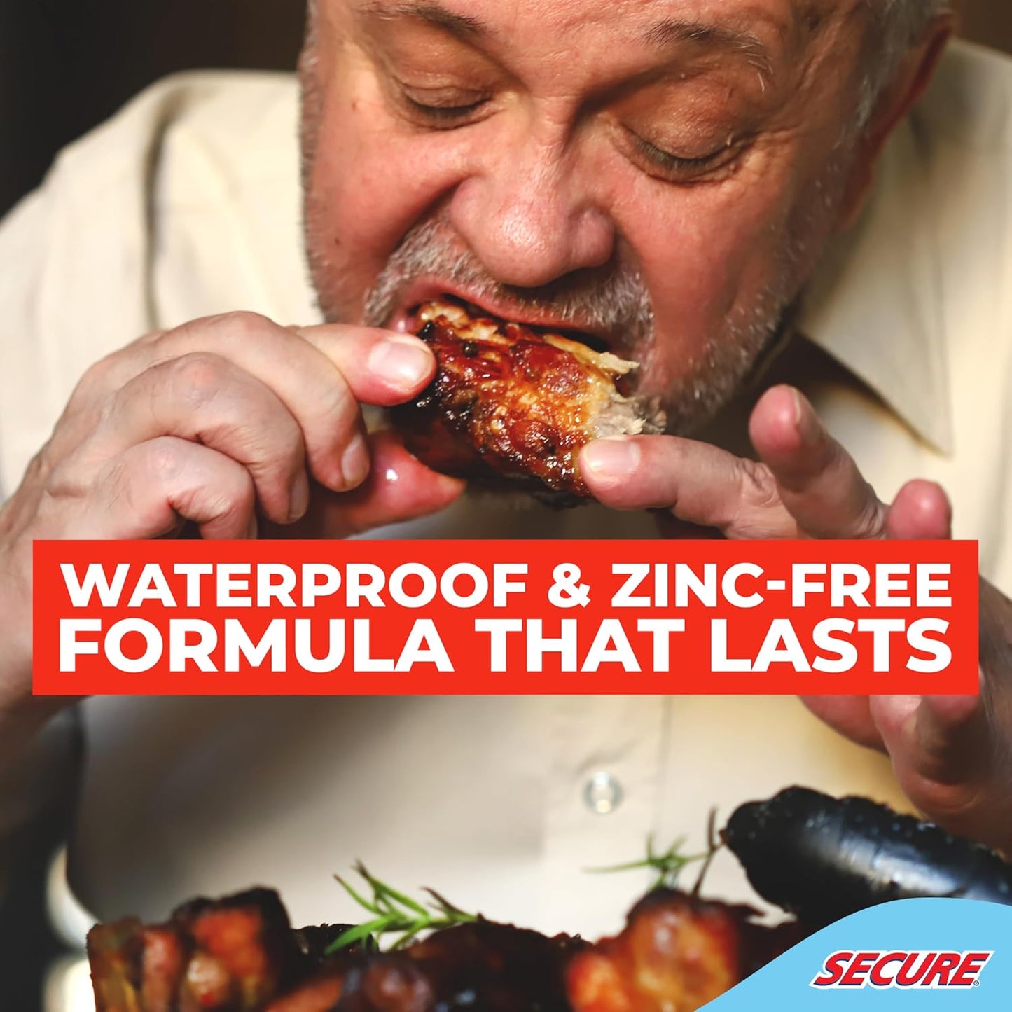 Secure Waterproof Denture Adhesive - Zinc Free - Extra Strong 12 Hour Hold - 1.4 oz (Pack of 2)