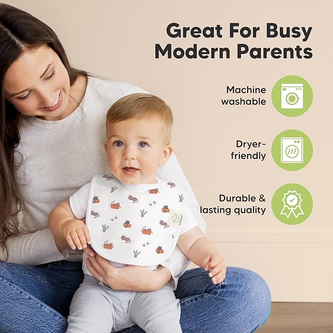 8-Pack Organic Baby Bibs for Boys, Girls - Soft Cotton Drooling and Teething Bibs for Baby Girl & Boy, Extra Absorbent, Easy To Clean & Put On for Toddler, Newborn, Infant 0-24 Months (Pets & Paws)