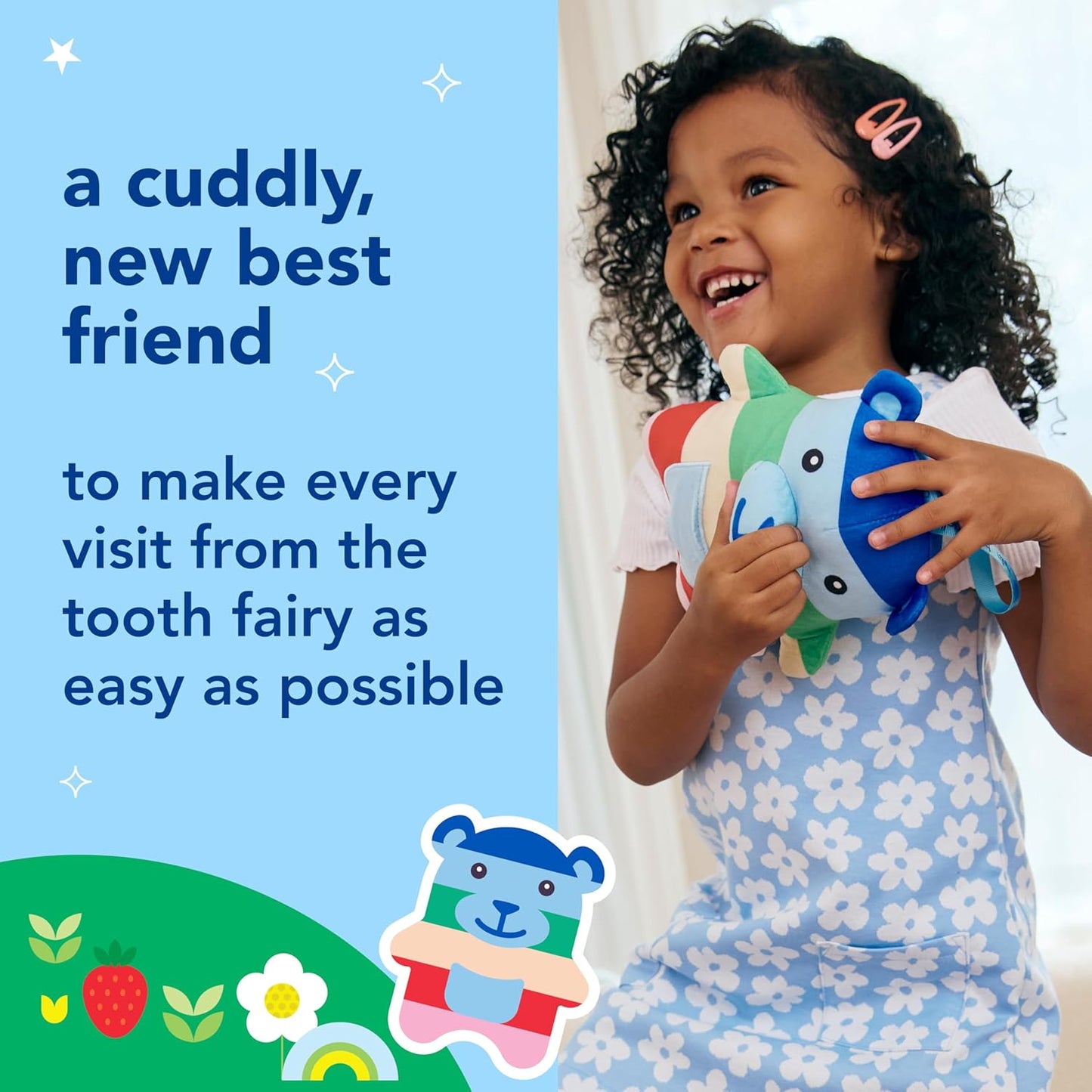 hello Tooth Fairy Kit with Tooth Fairy Door Hanger and Teddy Bear, Includes Full Size Fluoride Kids Strawberry Toothpaste and Kids Toothbrush, for Children Ages 3 and Up