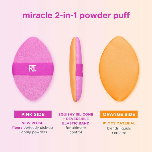 Real Techniques Miracle Complexion Sponge + Miracle 2-In-1 Powder Puff, Makeup Blending Sponge & Dual-Sided Powder Puff, For Liquids, Creams, & Powders, Vegan & Latex-Free, 2 Count