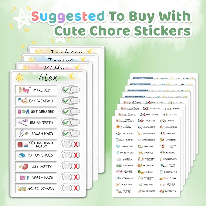 Upgraded Slider Dry Erase Chore Chart for Kids Multiple Kids, Whiteboard Magnetic Morning/Bedtime Routine Chart for Kid Toddlers Teens Adult, Visual Schedule for Kid with Autism