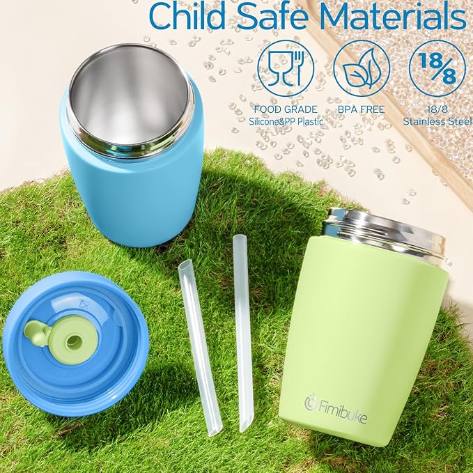 Fimibuke Kids & Toddler Cups Spill Proof, 12 OZ Insulated Sippy Cups for Toddlers Boys Girls, BPA-Free Toddler Straw Tumbler, Stainless Steel Kids Water Bottle with Twist Lids & Silicone Straw, 2 Pack