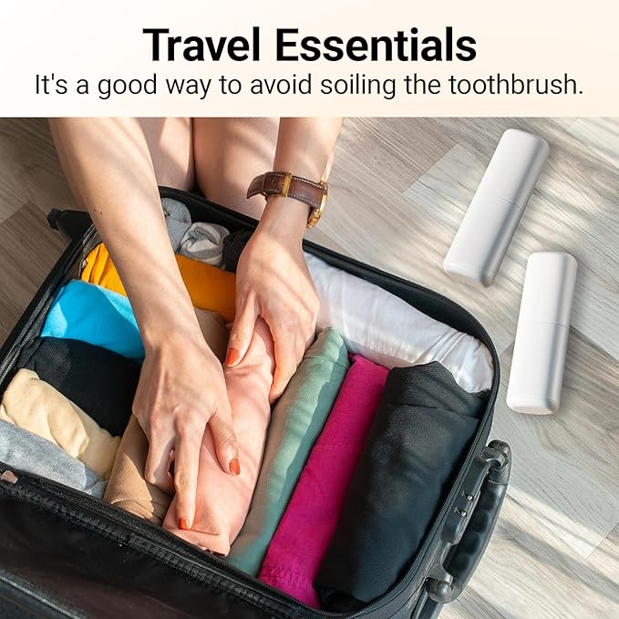 2PCS Toothbrush and Toothpaste Travel Case, Portable Tooth Brush Travel Case, Large Capacity, Small and Compact, Suitable for Journey, Gym, School, Camping, Home (White and Gray)