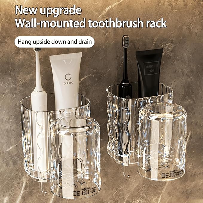 【Two-Piece Set】 Toothbrush Holder, Bathroom Dual-Cup Wall-Mounted Toothbrush Storage Rack, Toiletries Shelf, Bathroom Accessories, Bathroom Decor