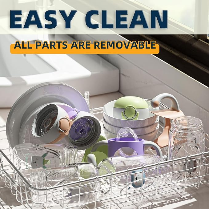 Bunnytoo Baby Sippy Cup with Weighted Straw for Infants 6-12 Months, 8oz Toddler Drinking with Handles, BPA-Free, Transition Trainer for 1+ Year Old (Blue)