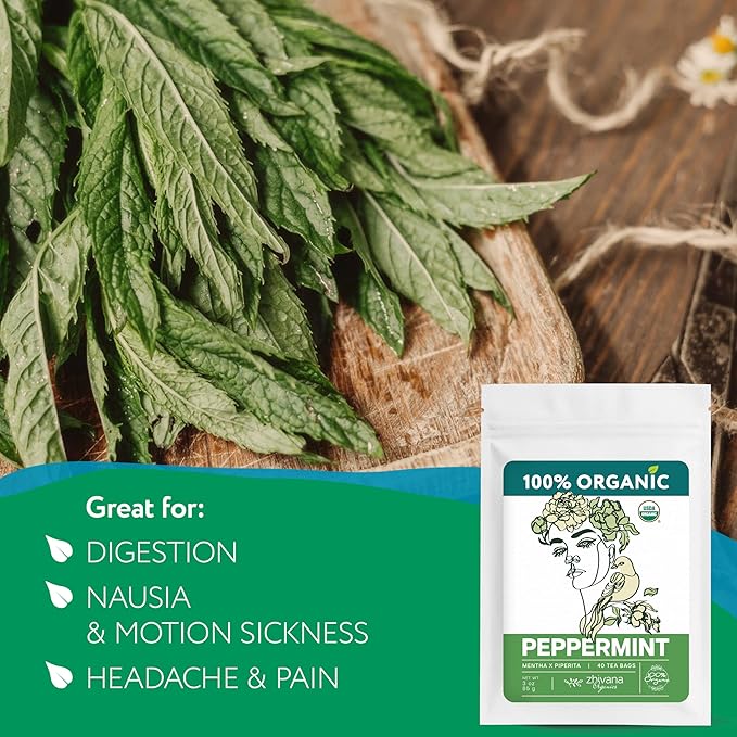 Peppermint Tea Organic (40 Tea Bags) - Hot Tea for Energy, Digestion, Nausea, Motion Sickness, Respiratory Support, Stress Relief - Te de Menta Organico Natural