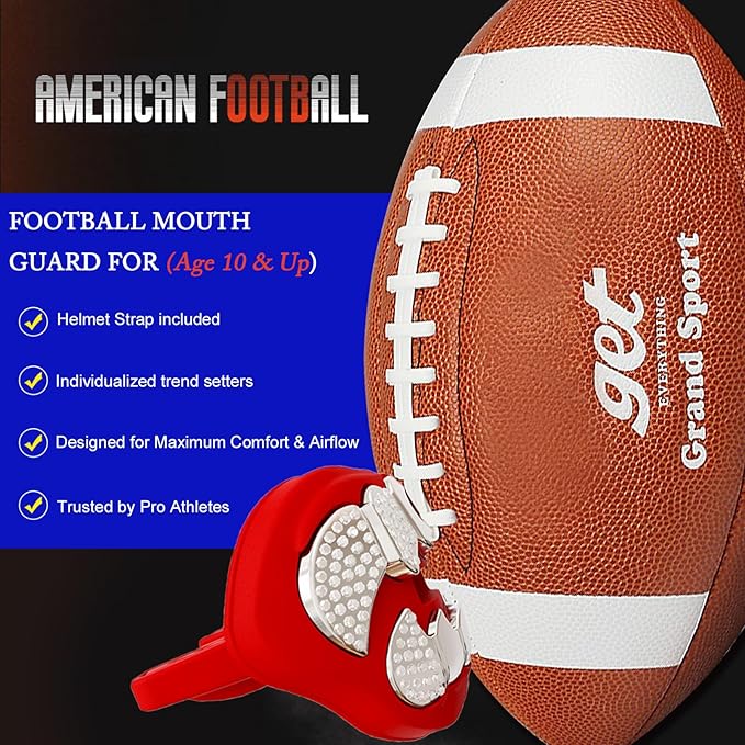 LeCool Football Mouth Guard with Connected Strap- 3D Beast Chrome Adult and Youth Mouth Guard-Mouth Piece for Sports for Maximum Air Flow and Teeth Protection