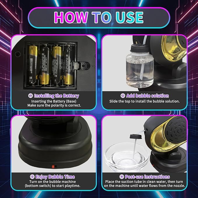 Bubble Machine, Durable Bubble Machines for Kids Toddler Parties, Automatic Bubble Blower Machine Bubble Maker Battery Operated, Great for Wedding Birthday - Christmas Bubble Toy, Black