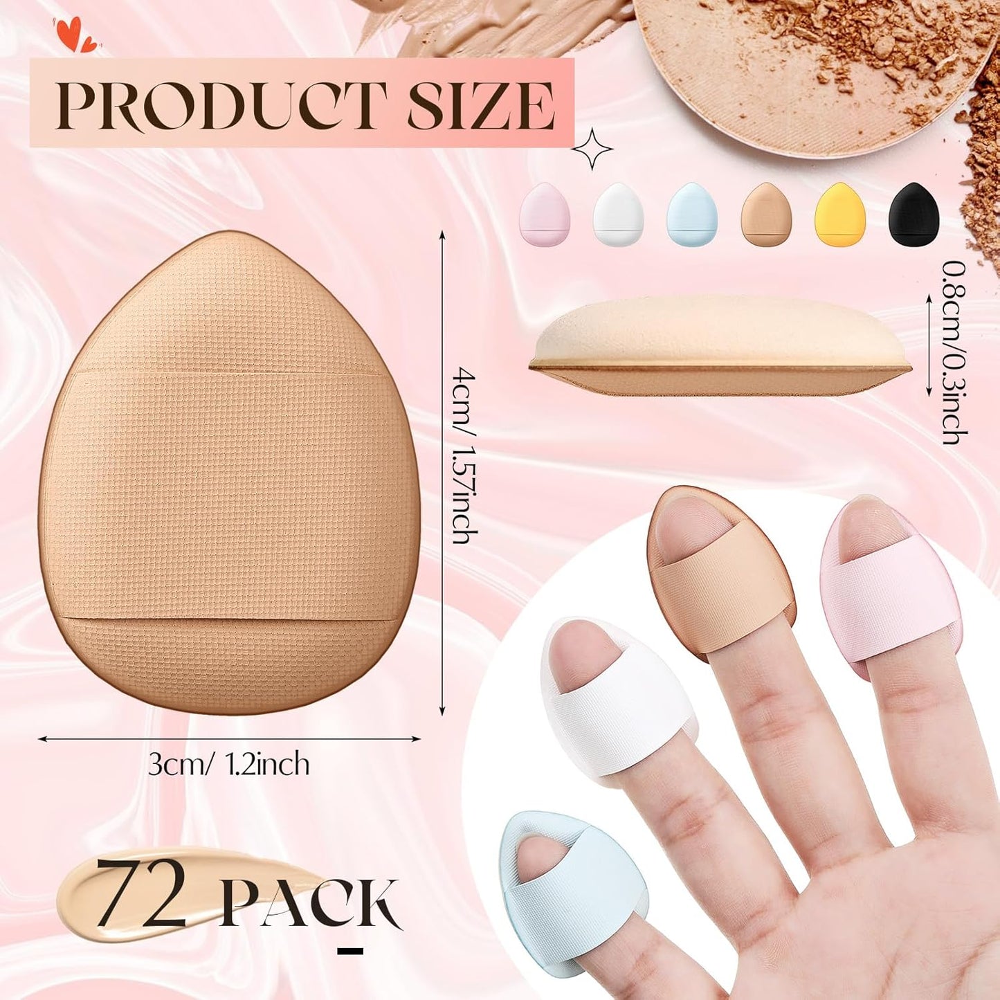 72 Pcs Finger Powder Puff Mini Makeup Sponge Soft Beauty Makeup Blender Puff for Foundation, Face Powder, Under Eye Setting, Concealer, Repair Cream, Cosmetic Tool (Cute Colors)