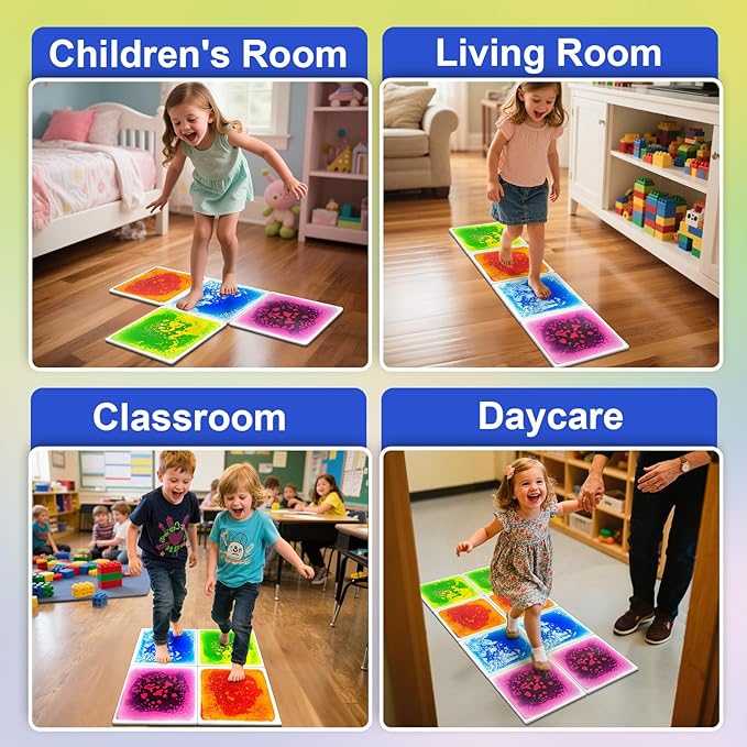 Toddlers Sensory Liquid Floor Tiles - 4 Pack Liquid Tiles for Kids Sensory Play & Motor Skills Development, Safe Non-Toxic Lava Sensory Mats for Classroom, Home, Daycare Gifts Toddlers with Autism