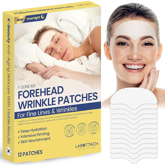 Labottach Forehead Wrinkle Patches Overnight 12ct Korean Hydrogel Anti Wrinkle Patches with Collagen and Vitamin E for Forehead Wrinkles and Frown Lines