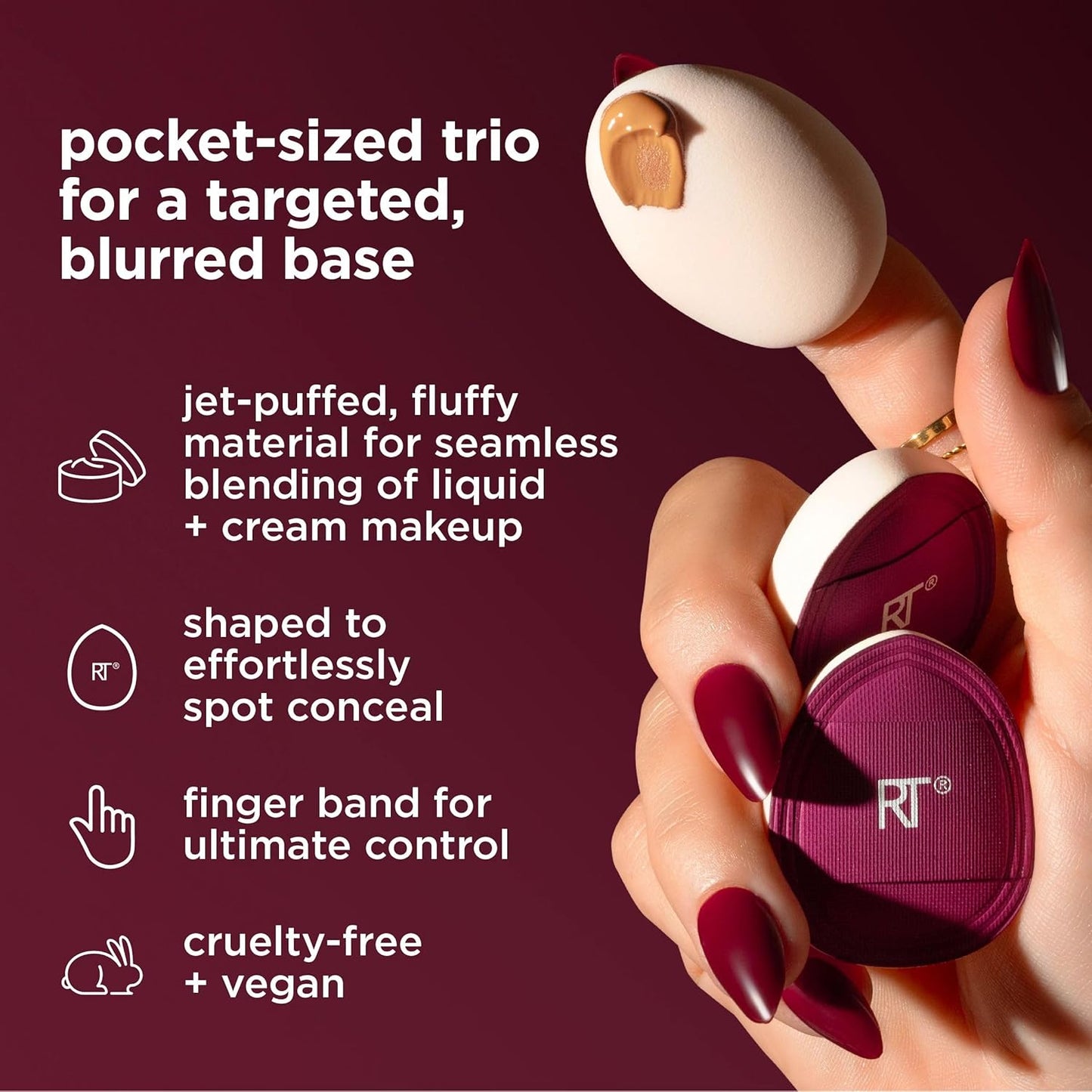 Real Techniques Cherry On Top Mini Marshmallow Puff Trio, Mini Makeup Puffs For Concealer & Foundation, Spot Correcting & Blending, Dry Use Beauty Sponge, Travel Size, Vegan & Cruelty-Free, 3 Count