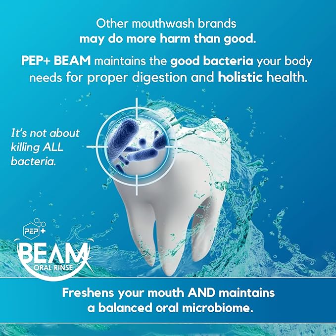 PEP+ BEAM Alcohol-Free Fluoride-Free Mouthwash with Peptides & Xylitol – Oral Rinse for Enamel Strength, Gum & Tissue Support, Fresh Breath & Microbiome Balance – Dentist Inspired, Travel Size 3.4 oz