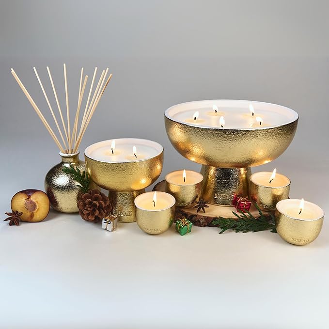 2025 Gold Holiday Candle | Festive - Noble Fir & Amber (Giant), Refillable Wellness, Essential Oil, Sustainable, Hand Finished and Poured, Premium, Luxury Ceramic, Natural Cotton Wick, Soy-Wax Blend