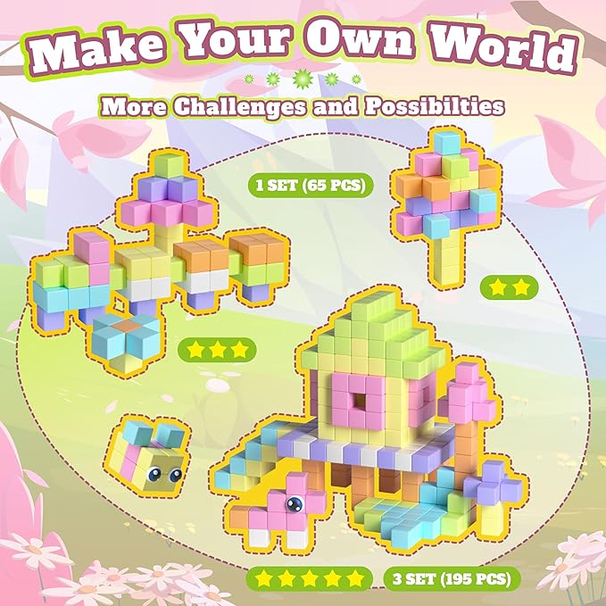 65 PCS Magnetic Blocks Set, 1" Magnet Building Blocks with Toy Eyes and Storage Bag for Kids Gifts, STEM Educational Preschool Sensory Toys for Toddlers Boys Girls Ages 3 4 5 6 7 8 + (Macaron Color)