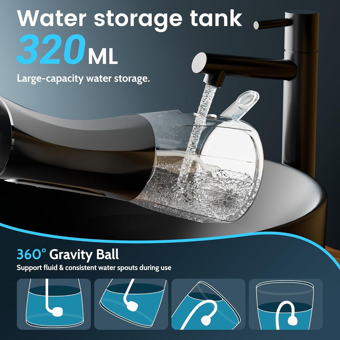 Water Flossers for Teeth, Electric Floss for Adults, Water Dental Picks for Teeth Cleaning and Flossing, Portable Flossers for Travel Size, Travel Bag and 4 Tips, IPX7 Waterproof - Black