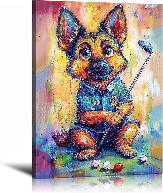 YOUHONG Animal Art Animal Pictures Wall Decor Dog Art with Inner Wooden Frame - Lightweight, Sports Wall Decor for Boys Bedroom & Living Room Decoration Ready to Hang (12x15.7 Inches)