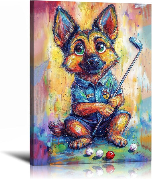 YOUHONG Animal Art Animal Pictures Wall Decor Dog Art with Inner Wooden Frame - Lightweight, Sports Wall Decor for Boys Bedroom & Living Room Decoration Ready to Hang (12x15.7 Inches)