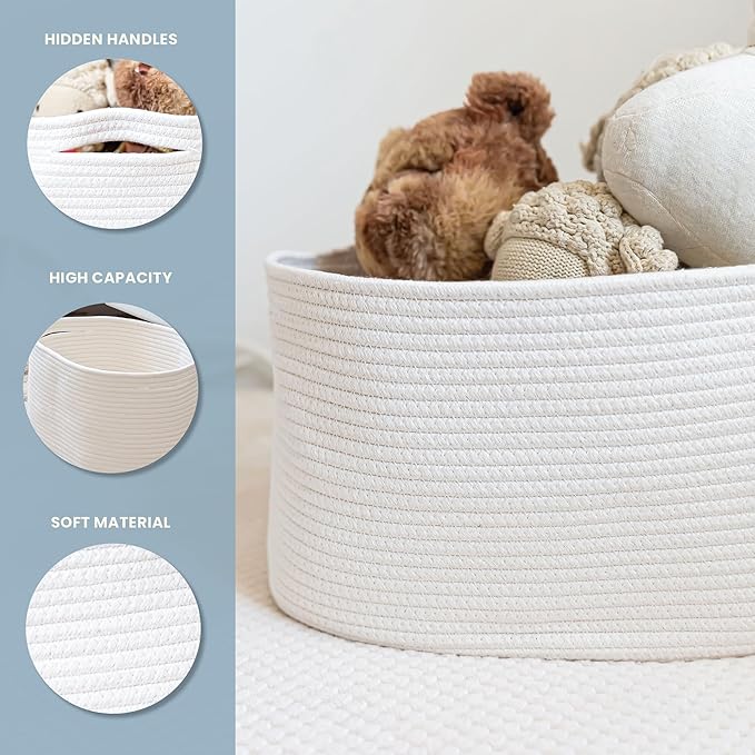 OrganiHaus Set of 3 Off-White Woven Storage Baskets for Shelves, Decorative Organizer Bins for Closet, Bathroom & Living Room, Multipurpose Home Organization Baskets, Toy Storage Basket - 15x9x10 in