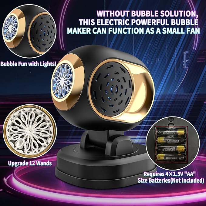 Bubble Machine, Durable Bubble Machines for Kids Toddler Parties, Automatic Bubble Blower Machine Bubble Maker Battery Operated, Great for Wedding Birthday - Christmas Bubble Toy, Black