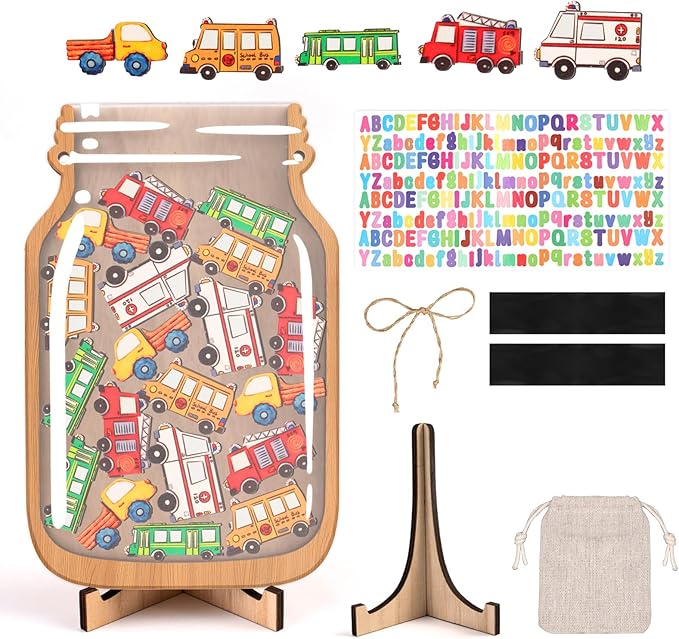 Big Car Reward Jars for Kids-Magnetic Reward System with Colorful Letter Stickers,Behavior Classroom Incentive Jar for Teachers Parents (Mason Jar with Stars, Kids Motivational Tool)