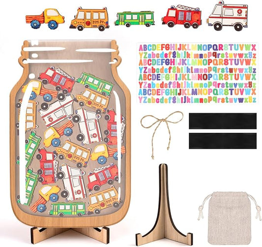 Big Car Reward Jars for Kids-Magnetic Reward System with Colorful Letter Stickers,Behavior Classroom Incentive Jar for Teachers Parents (Mason Jar with Stars, Kids Motivational Tool)
