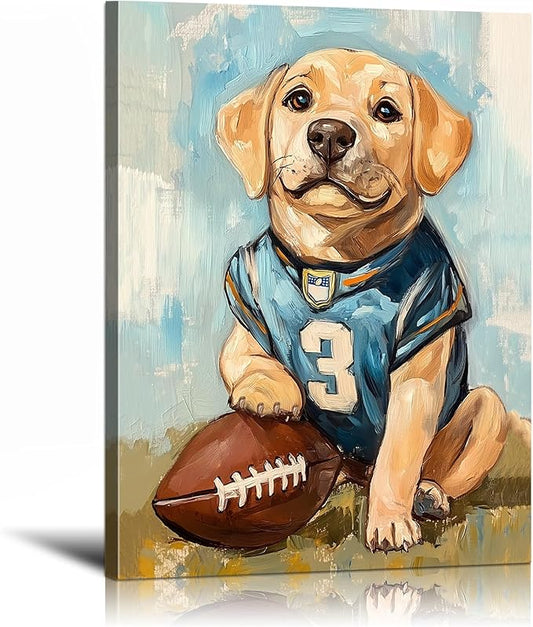 YOUHONG Animal Art Animal Canvas Wall Art Dog Poster with Inner Wooden Frame - Dog Pictures Lightweight & Easy to Hang, Sports Wall Decor for Boys Bedroom & Living Room Decoration (12x15.7 Inches)