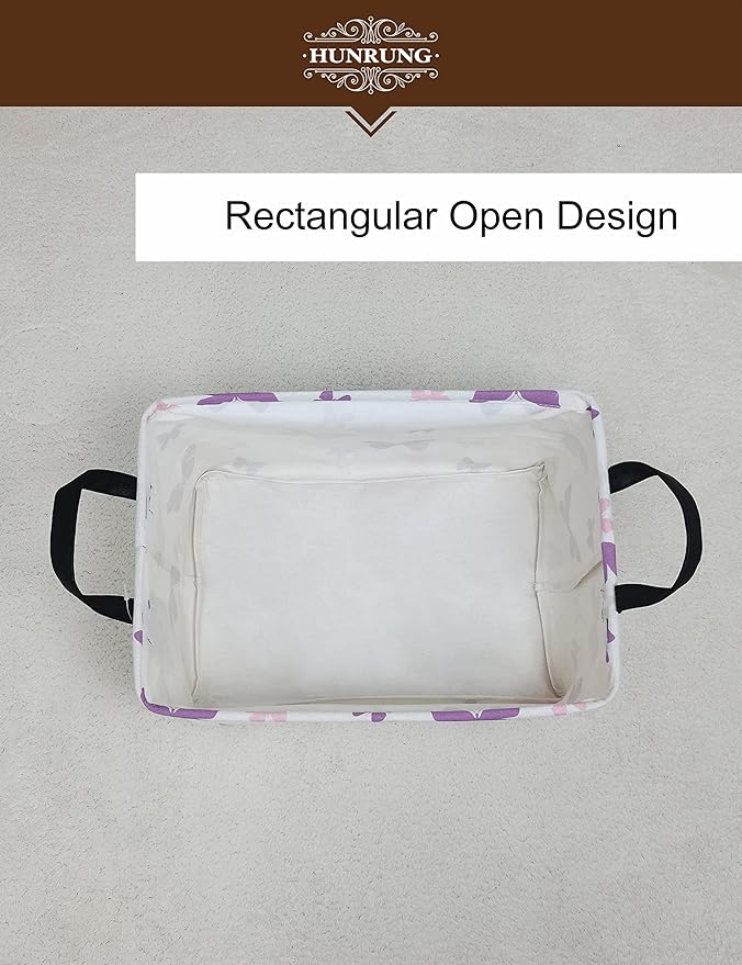 HUNRUNG Rectangle Storage Basket Cute Canvas Organizer Bin for Pet/Children Toys, Books, Clothes Perfect for Rooms/Playroom(Rec-Butterfly)