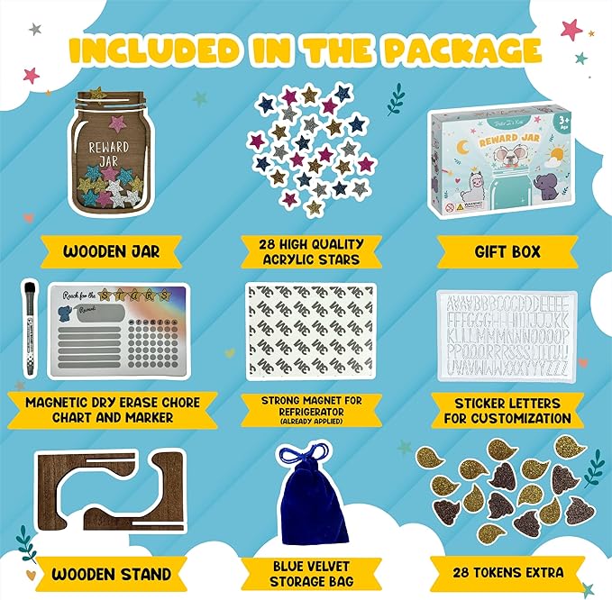 Trader Z's Kids- Premium Wooden Star Reward Jar, Chore Chart, Toddler/Kids Potty Training, Classroom and Teacher Gifts, Boys and Girls Behavior Chart, Magnetic Reward Chart (Potty Training Jar)