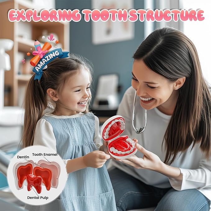 Toy Doctor Kit for Toddlers, Kids Dentist Play Set with Dentist Chair, Doll Toy, Stethoscope, Large Carrying Storage Bag, Dental Accessories, Pretend Doctor Play Medical Gift Kit for Girls(Pink