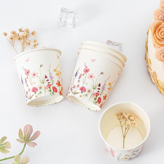 Crisky 3oz Paper Bathroom Cups Disposable, 100 Pack Elegant Design Floral Small Mouthwash Cup, Suit Hot/Cold Beverage Coffee, Dessert for Birthday Parties, Home-use, Picnics, Ceremonies