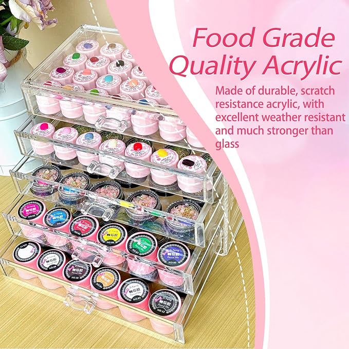 5 Tier Nail Art Decoration Storage Box，Acrylic Make Up&Jewelry Organizer with Drawers, Cosmetic Storage for Dresser Countertop and Bathroom，Transparent Acrylic Nail Art Jewelry Accessories
