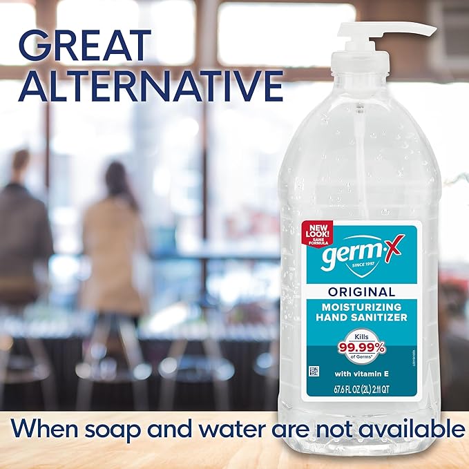 Germ-X Original Hand Sanitizer, 67.4 Fl Oz (Pack of 1), Less Drying Moisturizing Gel with Vitamin E, No Rinse Formula, Bulk Size Pump Bottle for Long Term Use